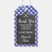 Dank u Labels Bruiloft Blauw Gingham BBQ Krijt Cadeaulabel (Voorkant)