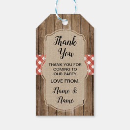 Dank u Labels Bruiloft Rode Gingham BBQ Burlap Cadeaulabel