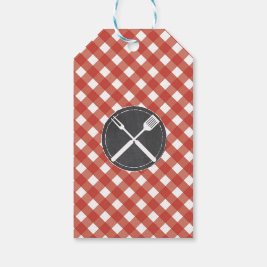Dank u Labels Bruiloft Rode Gingham BBQ Krijt Cadeaulabel (Achterkant)