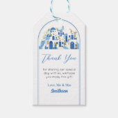 Dank u Labels bruiloft Santorini Griekenland Blauw Cadeaulabel (Voorkant)