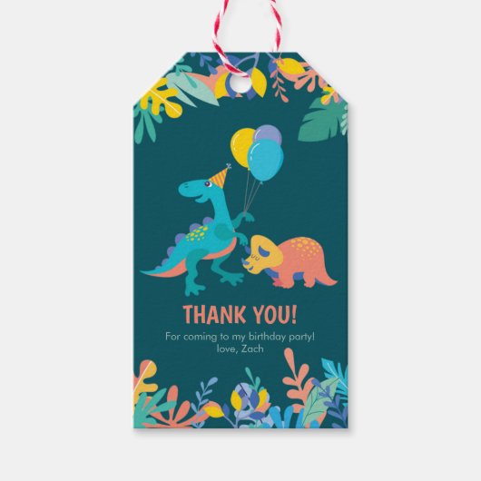 Dank u labels | Dinosaur Party - donkerblauw Cadeaulabel (Voorkant)