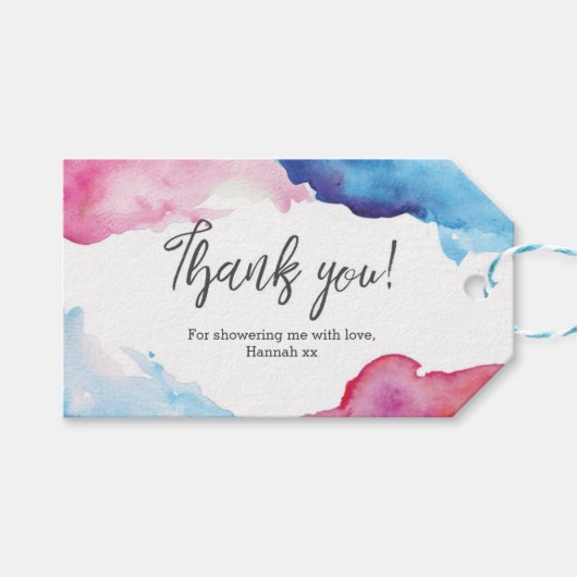 Dank u labels | Favoriete labels | Blauw Roze Cadeaulabel (Voorkant (Horizontaal))