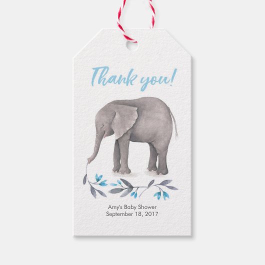 Dank u labels | Favoriete labels | Blauwe olifant Cadeaulabel (Voorkant)