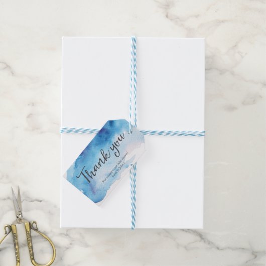 Dank u labels | Favoriete labels | Blauwe Waterver Cadeaulabel (Met Touw)