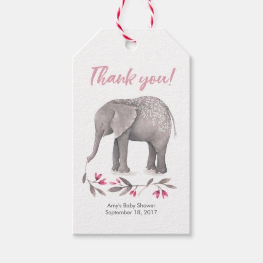 Dank u labels | Favoriete labels | Roze olifant Cadeaulabel (Voorkant)
