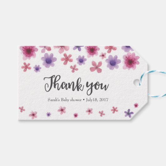 Dank u labels | Favoriete labels | Roze paarse blo Cadeaulabel (Voorkant (Horizontaal))