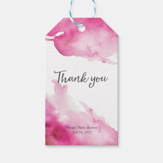 Dank u labels | Favoriete labels | Roze Waterverf Cadeaulabel (Voorkant)