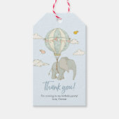Dank u labels | Olifant heteluchtballon - blauw Cadeaulabel (Voorkant)