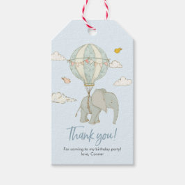 Dank u labels | Olifant heteluchtballon - blauw Cadeaulabel