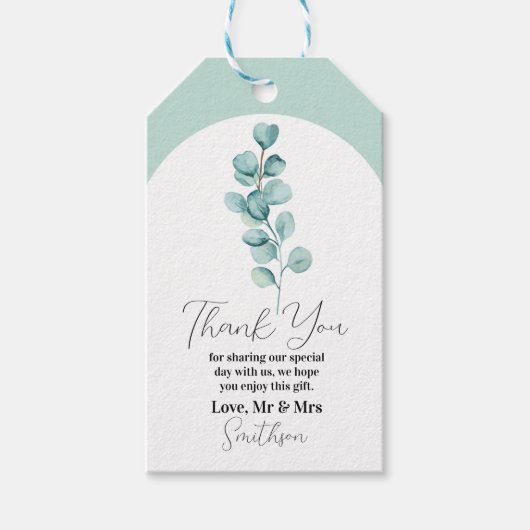 Dank u Labels Trouwen Eucalyptus Green Mint Leaf Cadeaulabel (Voorkant)