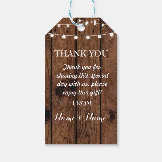 Dank u Labels Wood Favor Lights Elegant Wedding Cadeaulabel (Voorkant)