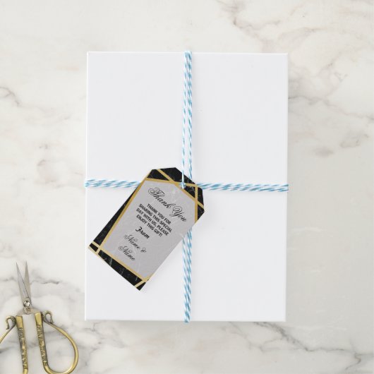 Dank u Labels Zwart Marmeren Favor Gouden Bruiloft Cadeaulabel (Met Touw)