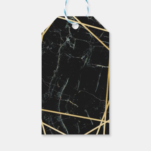 Dank u Labels Zwart Marmeren Favor Gouden Bruiloft Cadeaulabel (Achterkant)