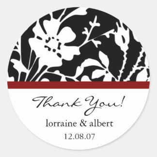 Dank u labels, zwarte bloemtop ronde sticker