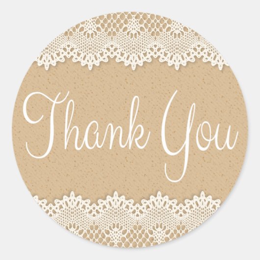 Dank u land kant bruin en wit rustiek ronde sticker (Voorkant)