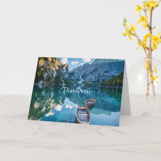 Dank u Landscape Mountain Lake Boat Schrift Kaart (Gele Bloem)