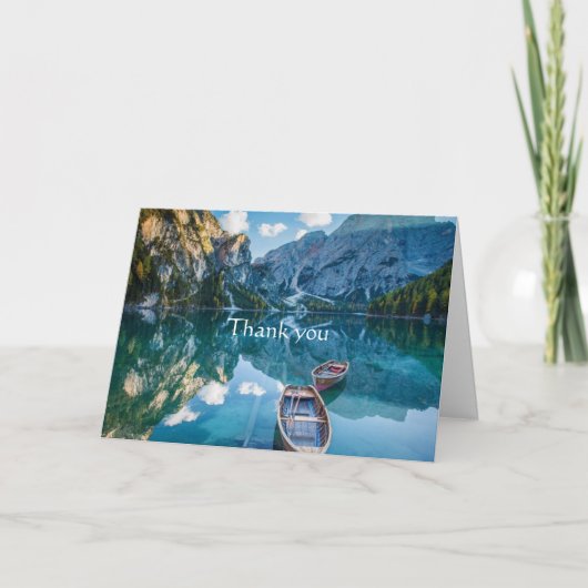 Dank u Landscape Mountain Lake Boat Schrift Kaart (Voorkant)