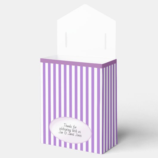 Dank u Lavendel en het Witte Patroon van Strepen Bedankdoosjes (Geopend)