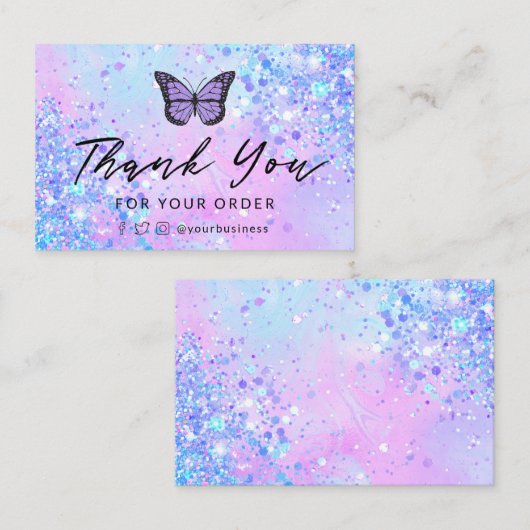Dank u lavendel vlinder visitekaartje (Voorkant / Achterkant)