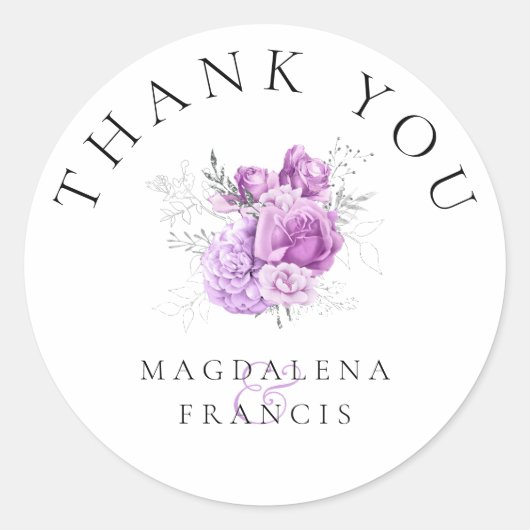 dank u , lavender floral bouquet ronde sticker (Voorkant)