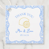 Dank u Lemon Blue Tegels gepersonaliseerde bruilof Bedankjes Labels (Voorkant)