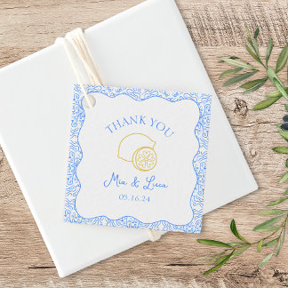 Dank u Lemon Blue Tegels gepersonaliseerde bruilof Bedankjes Labels