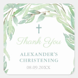 Dank u lente groen doop of doop vierkante sticker