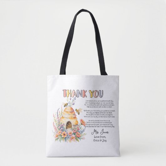 dank u leraar Appreciation honey bee gedicht Tote Bag (Voorkant)