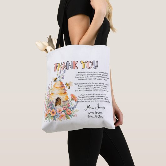 dank u leraar Appreciation honey bee gedicht Tote Bag (Dichtbij)