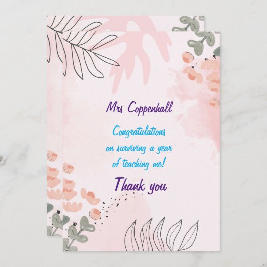 Dank u, leraar. Bewerkbare leraar- en onderliggend Bedankkaart (Voorkant / Achterkant)