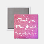 Dank u leraar (elke naam) roze sparkly magneet (Voorkant / Achterkant)
