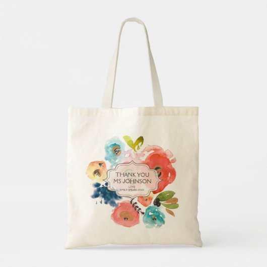 Dank u leraar gepersonaliseerde bloemen geschenk t tote bag (Achterkant)