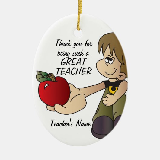 Dank u - Leraar - Jongen Keramisch Ornament (Voorkant)