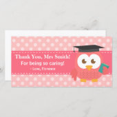 Dank u leraar, leraar Owl, roze pokadots Bedankkaart (Voorkant / Achterkant)