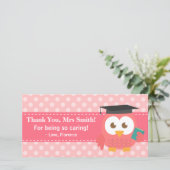 Dank u leraar, leraar Owl, roze pokadots Bedankkaart (Staand voorkant)