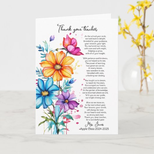 dank u leraar pensioen bloem gedicht kaart (Gele Bloem)