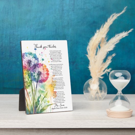 Dank u leraar pensioen paardenbloem gedicht fotoplaat (Zijkant)