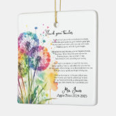 Dank u leraar pensioen paardenbloem gedicht keramisch ornament (Links)