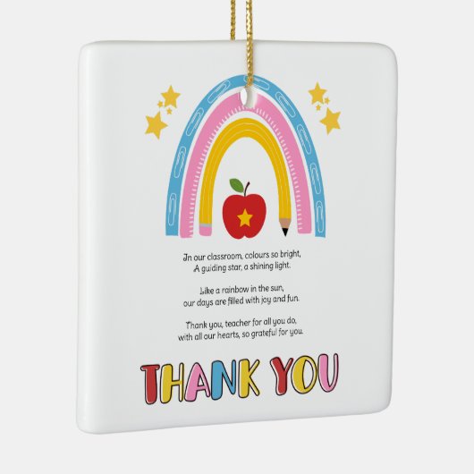 Dank u leraar regenboog appel ster gedicht keramisch ornament (Rechts)