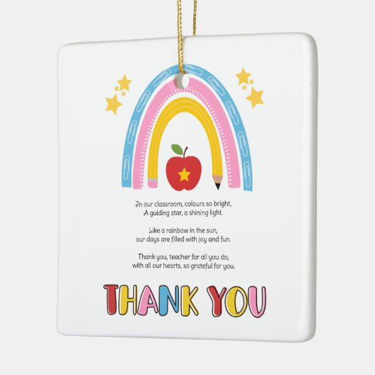 Dank u leraar regenboog appel ster gedicht keramisch ornament (Links)