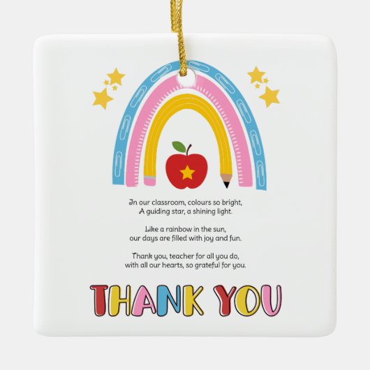 Dank u leraar regenboog appel ster gedicht keramisch ornament (Voorkant)
