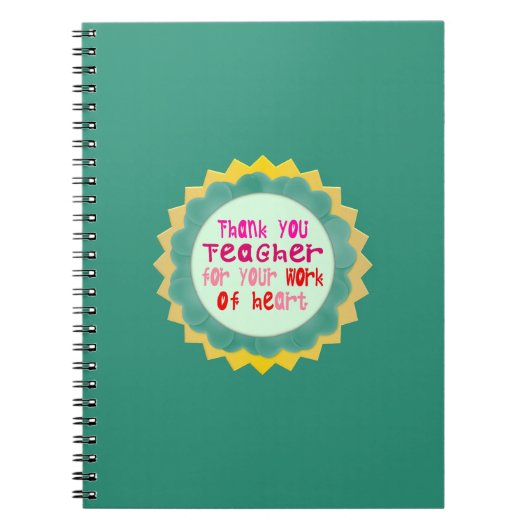 Dank u, leraar, voor uw werk van hart notitieboek (Voorkant)