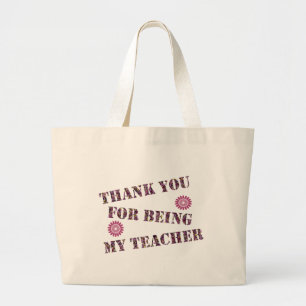 Dank u, leraar waardering roze bloem grote tote bag