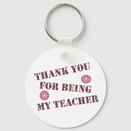 Dank u, leraar waardering roze bloem sleutelhanger (Voorkant)