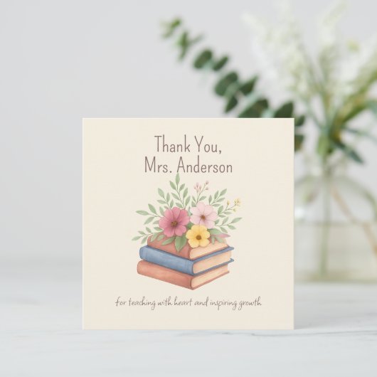 Dank U Leraar - Waterverf Bloemen - Platte kaart (Staand voorkant)