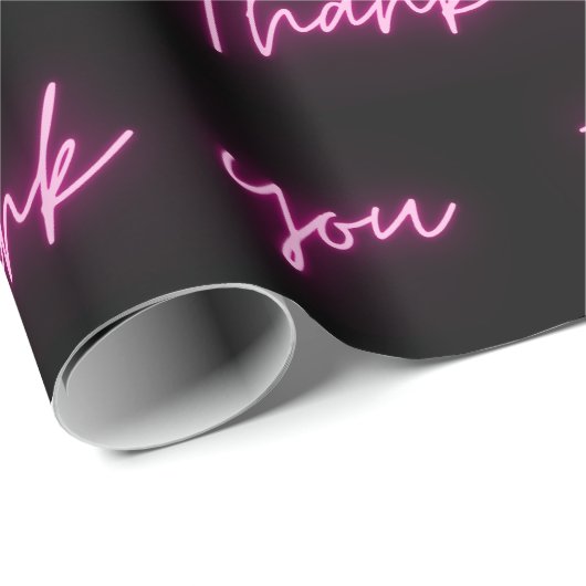 Dank u Leuk Modern Zwart Heet Roze Neon Script Cadeaupapier (Rol Hoek)