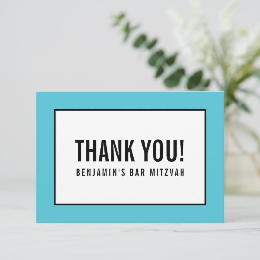 DANK U leuk vet blok zwart turquoise RSVP Kaartje (Staand voorkant)