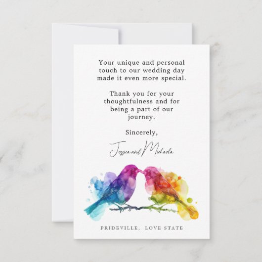 🌈Dank u LGBTQ+ Regenboog Lovebirds Bedankkaart (Achterkant)