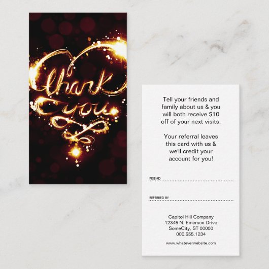 dank u , lichtend verwijzingsprogramma aanbevelingskaartje (Voorkant / Achterkant)