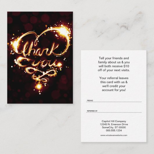 dank u , lichtend verwijzingsprogramma aanbevelingskaartje (Voorkant / Achterkant)